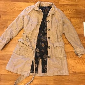 Tan corduroy pea coat with belt