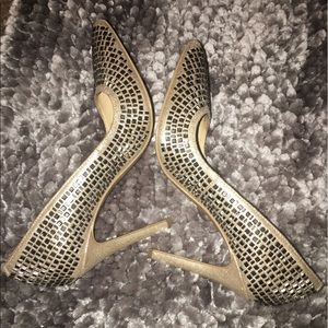 Genuine leather, gold crystal heels - worn once!