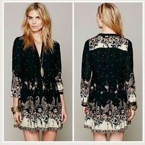 Free People Sierra Valley Black Floral Shirt Dress
