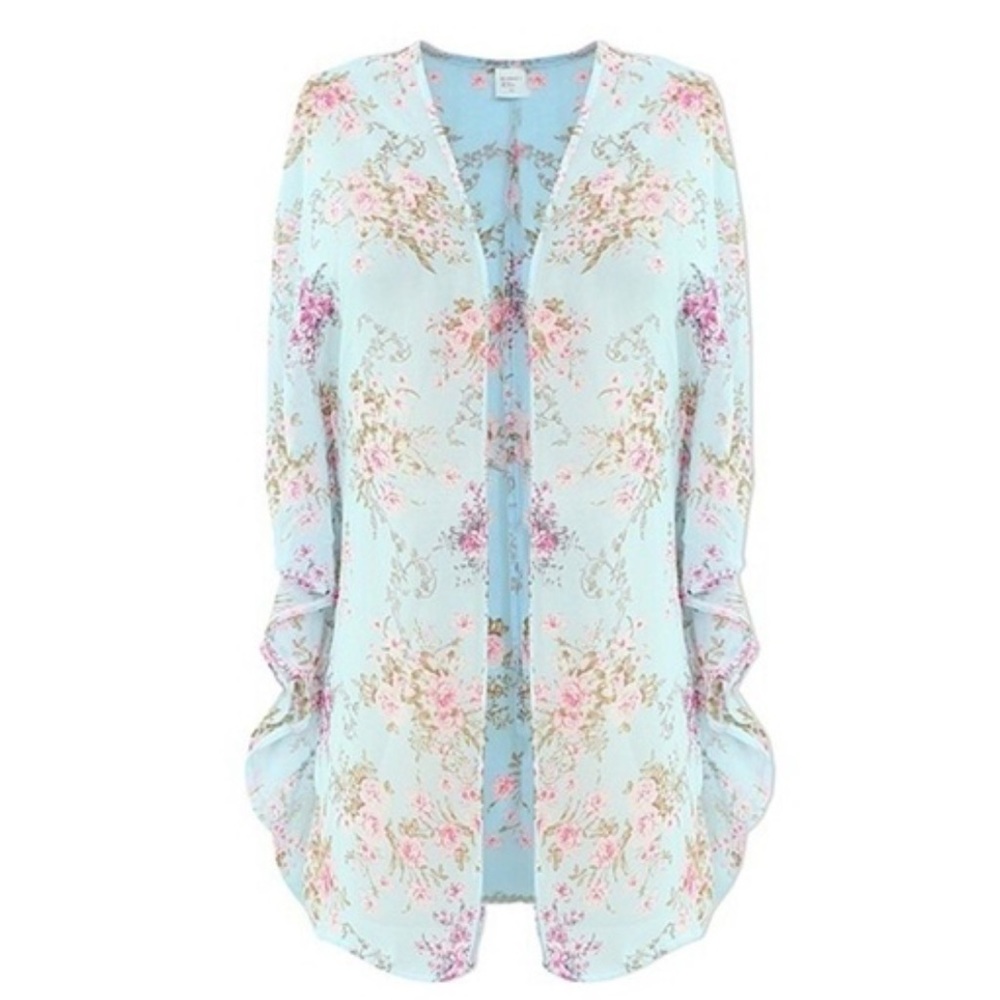New Boho Vibes Floral Chiffon Kimono Jacket Shaw - Picture 4 of 7