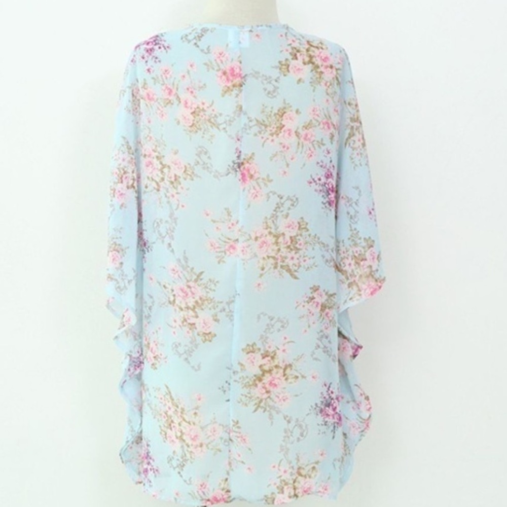New Boho Vibes Floral Chiffon Kimono Jacket Shaw - Picture 6 of 7