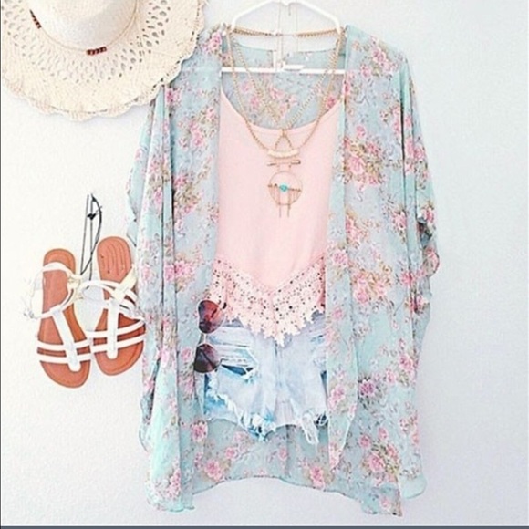 Jackets & Blazers - New Boho Vibes Floral Chiffon Kimono Jacket Shaw