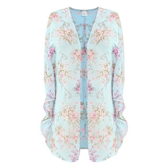 New Boho Vibes Floral Chiffon Kimono Jacket Shaw - Picture 4 of 7