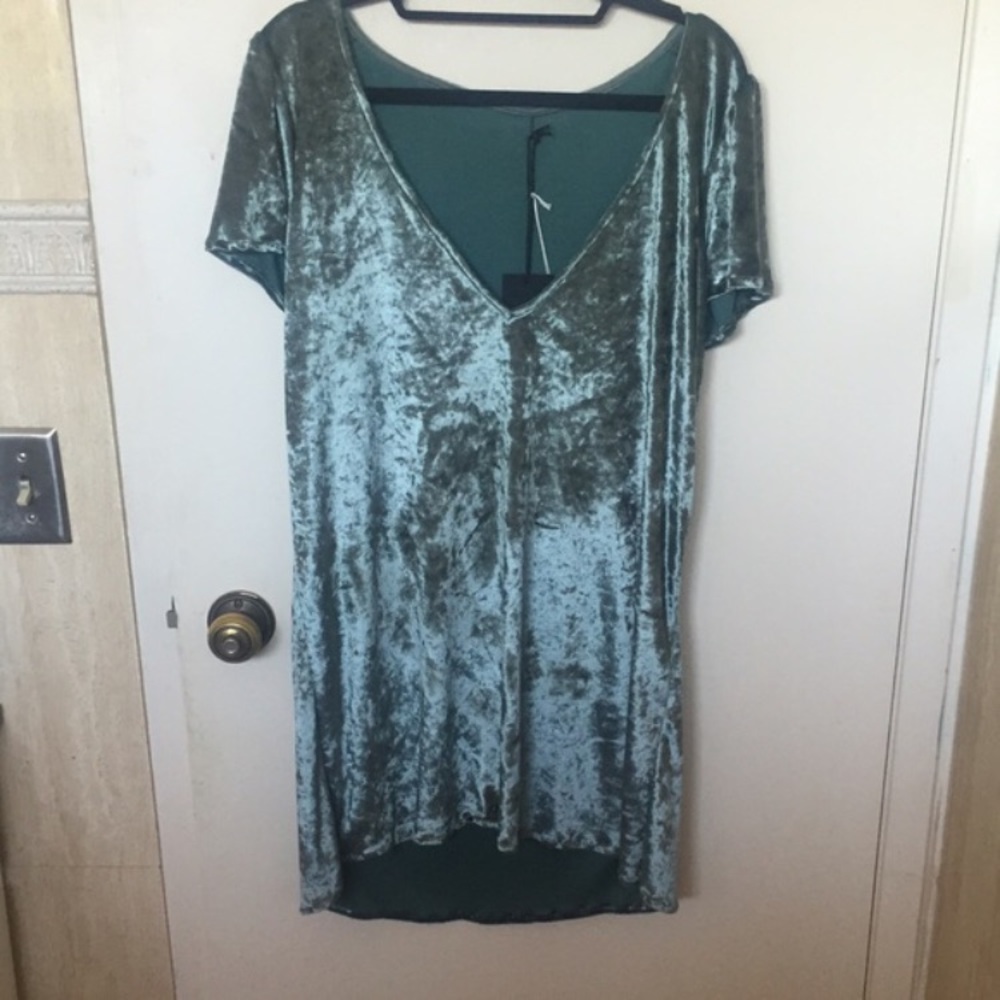 For Love & Lemons Green Teal Velvet Shirt Dress