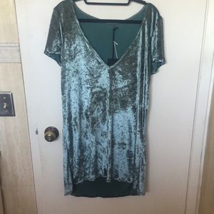 For Love & Lemons Green Teal Velvet Shirt Dress