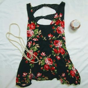 Forever 21 Floral Navy Babydoll Tank