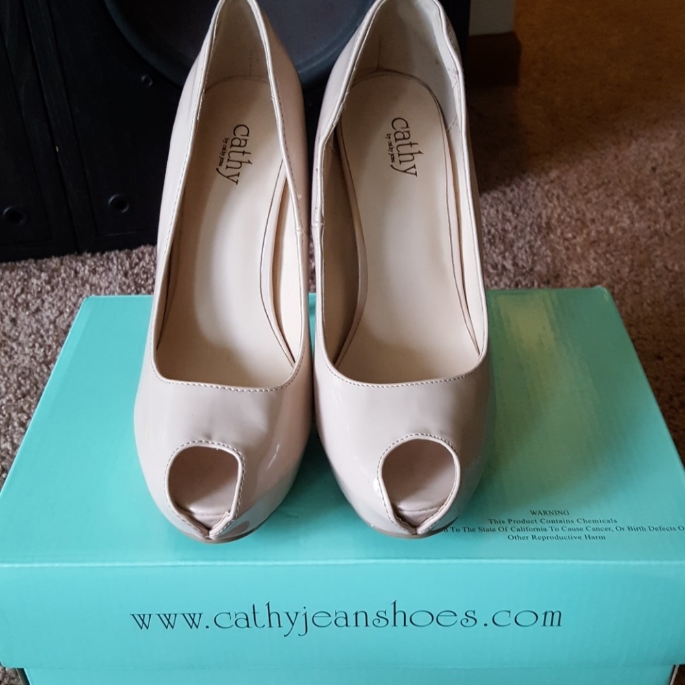Open toe nude heels -Cathy jeans shoes