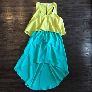 Limegreen and Teal High Low Dress