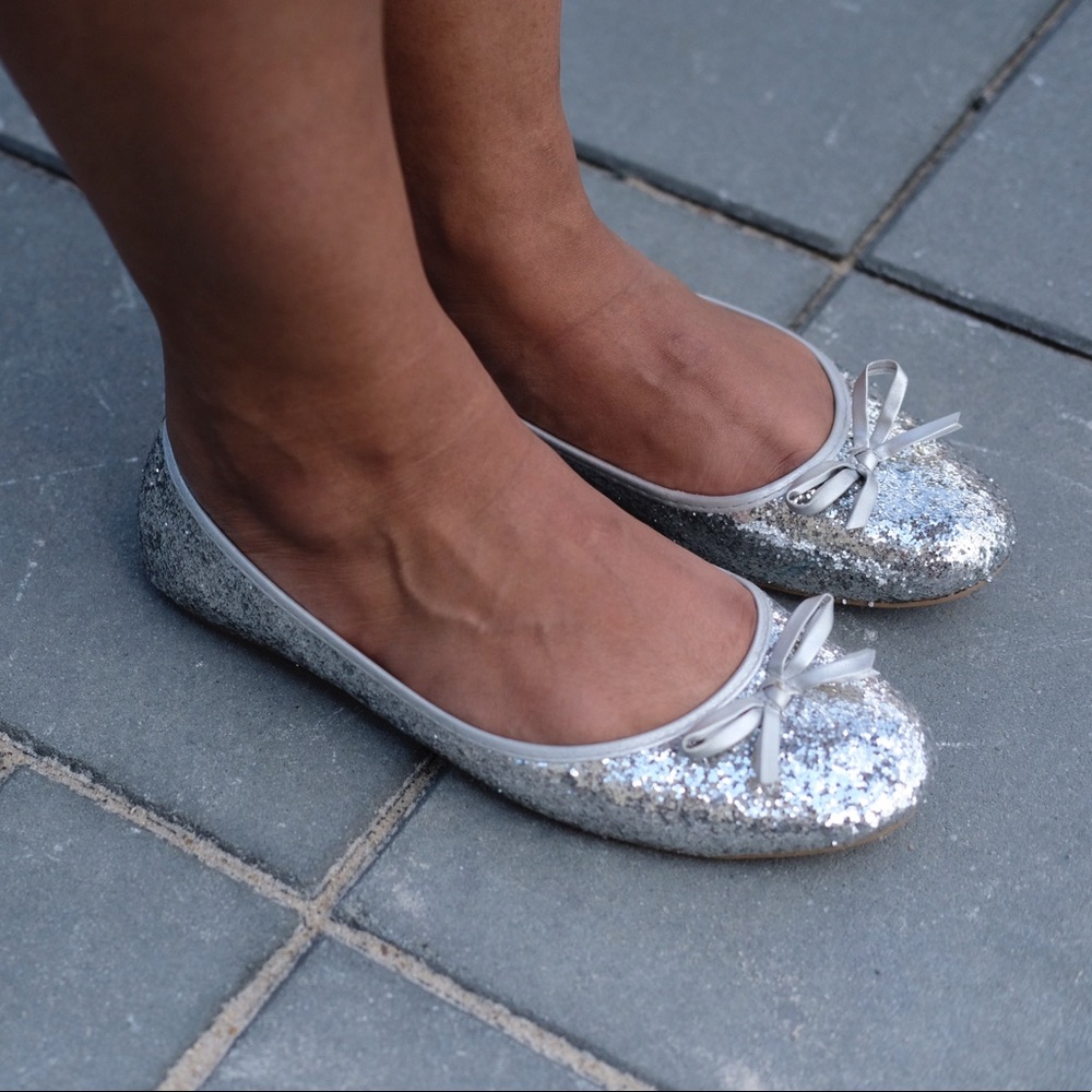 Silver glitter ballerina flats