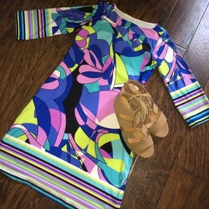 Multicolor dress; purple,blue,green,white & black