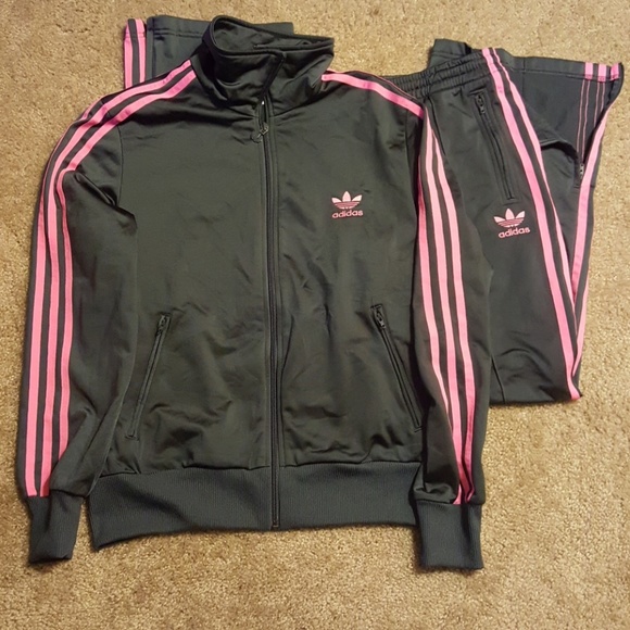 pink and gray adidas tracksuit