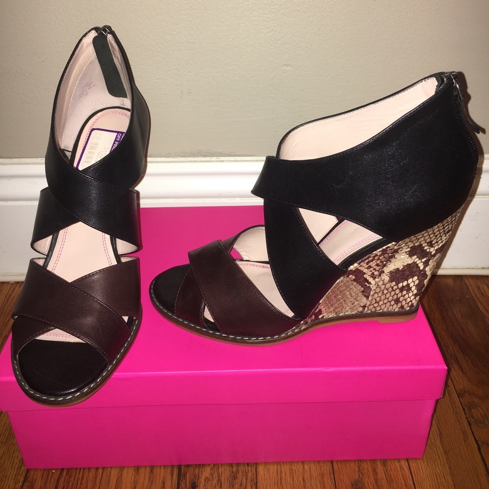 Leather Wedge Sandals with snakeskin heel