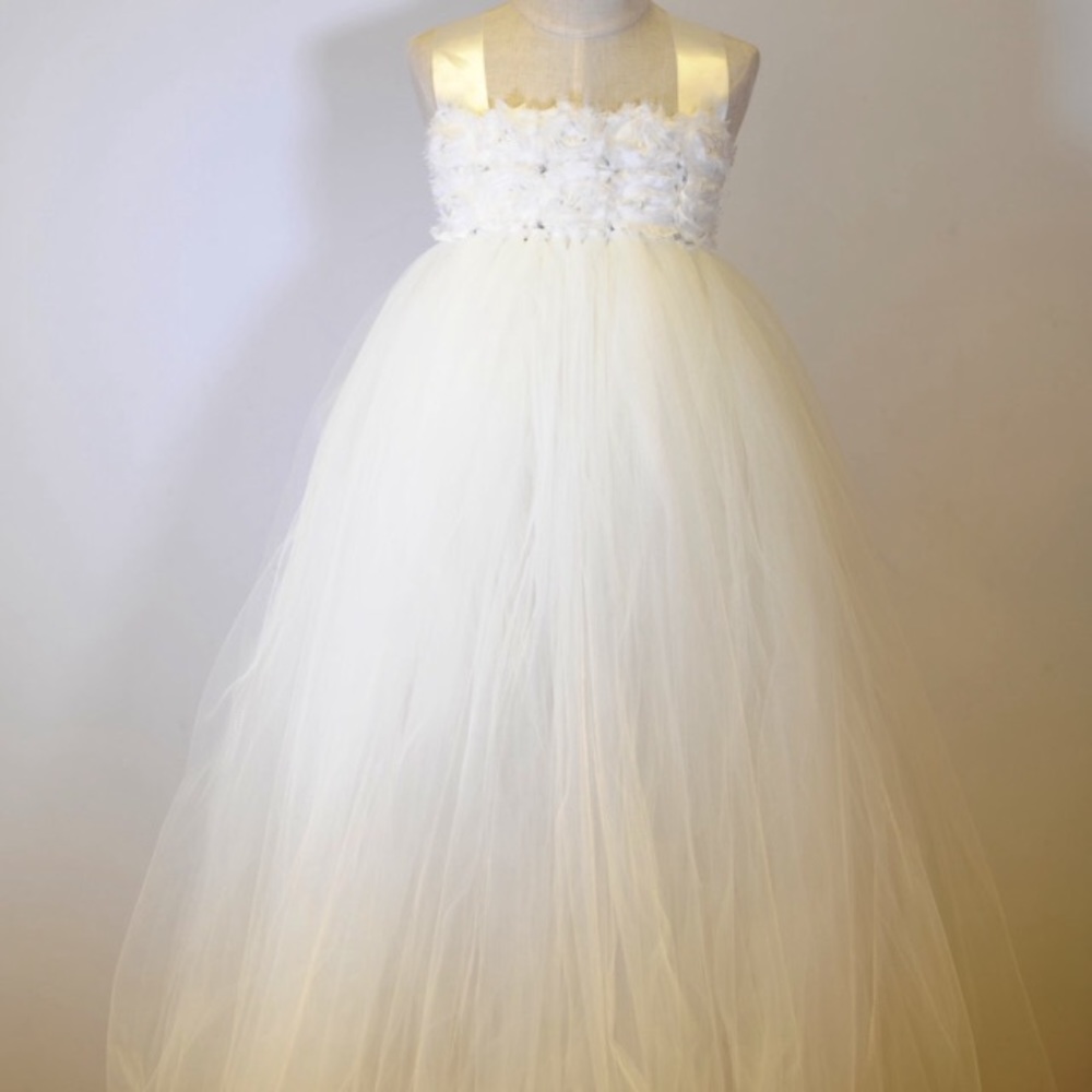 Shabby chic ivory flower girl dress
