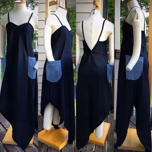 Black Asymmetrical Hem Dress w/ Silver Pockets