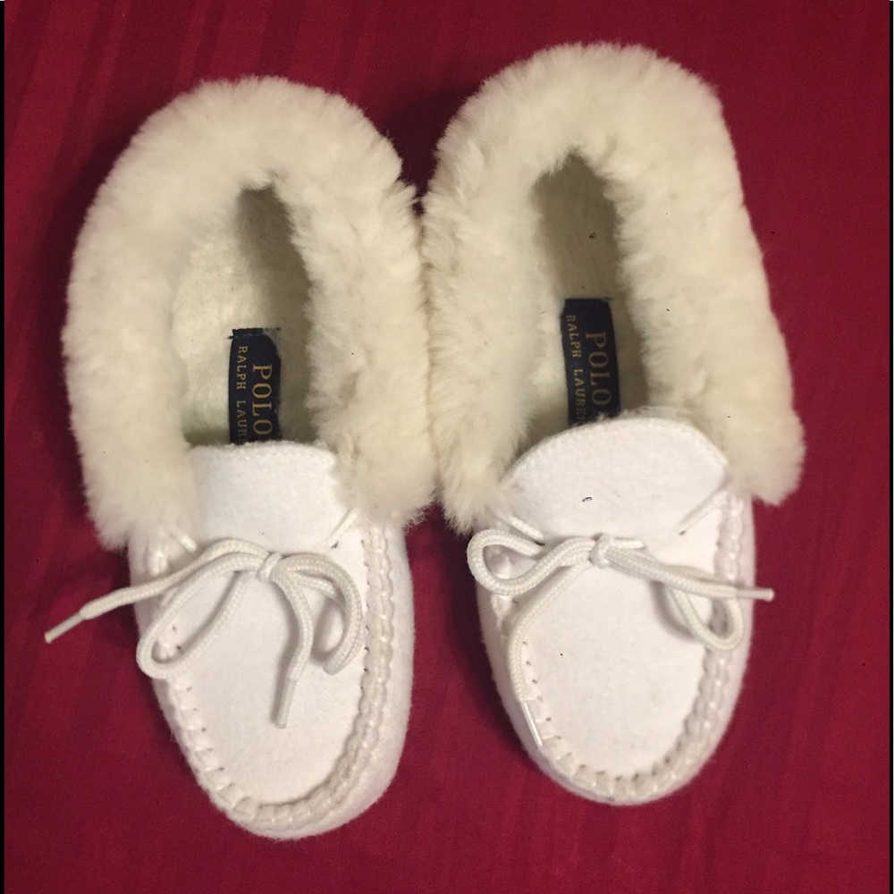 Girls Ralph Lauren white faux fur slippers