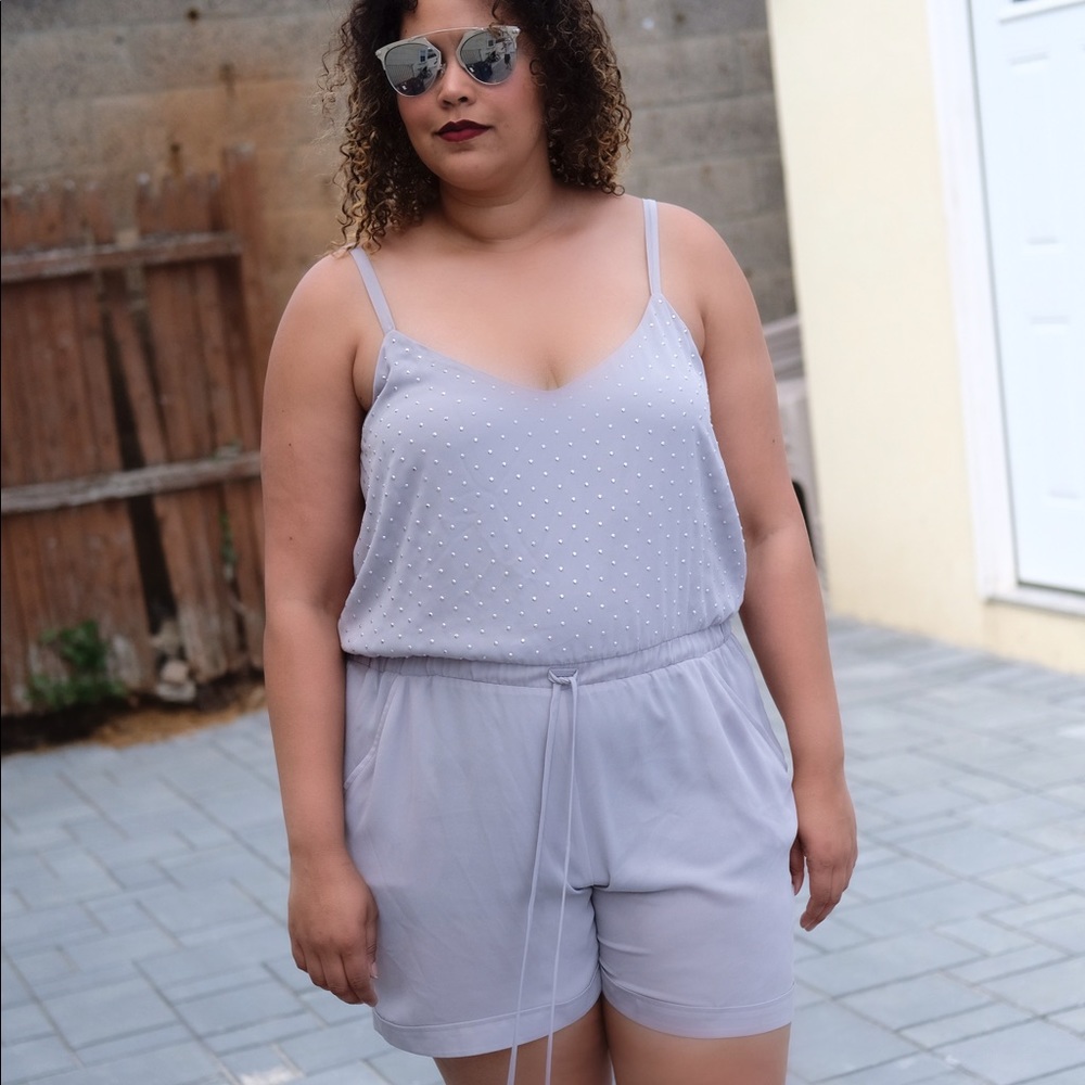 Light gray, embellished romper