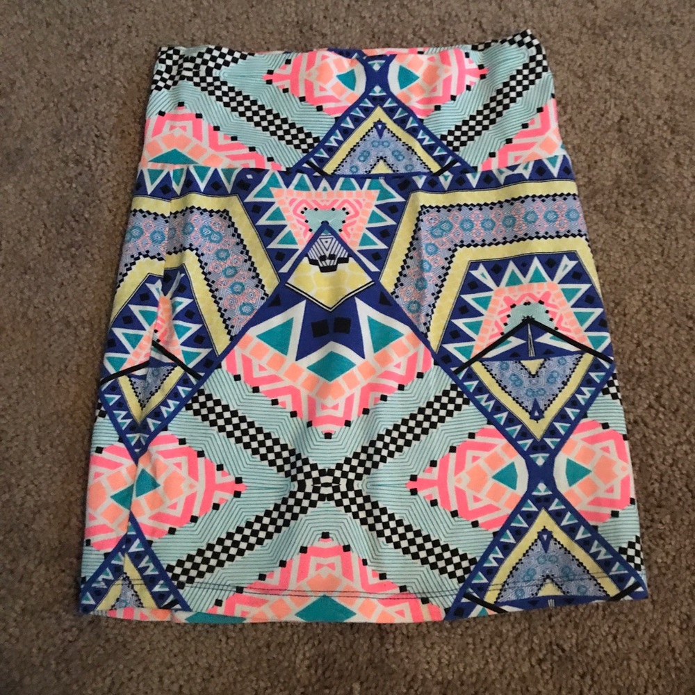 CR Neon Coral Tribal Body Con Skirt