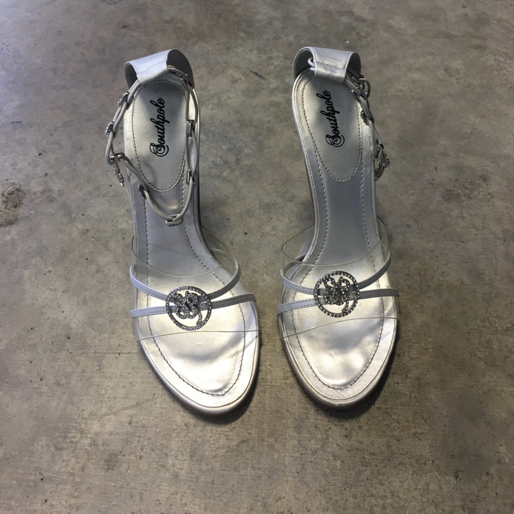 South Pole silver chain heels