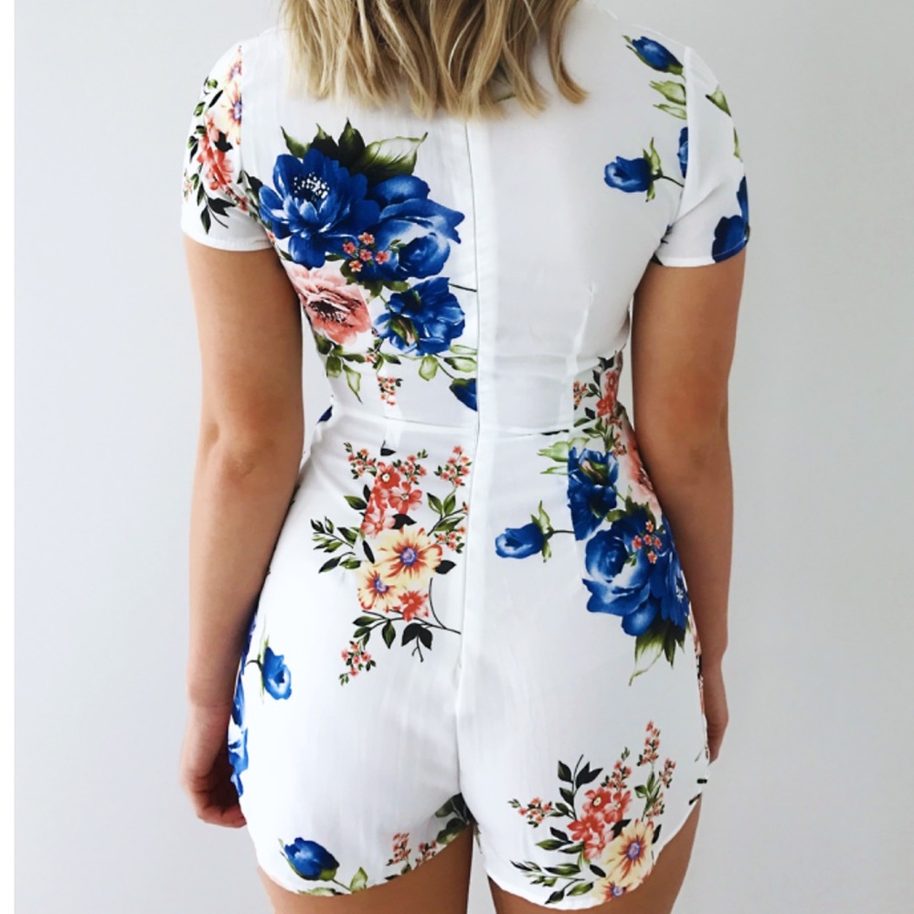 White Floral Cutout Romper - Picture 2 of 7