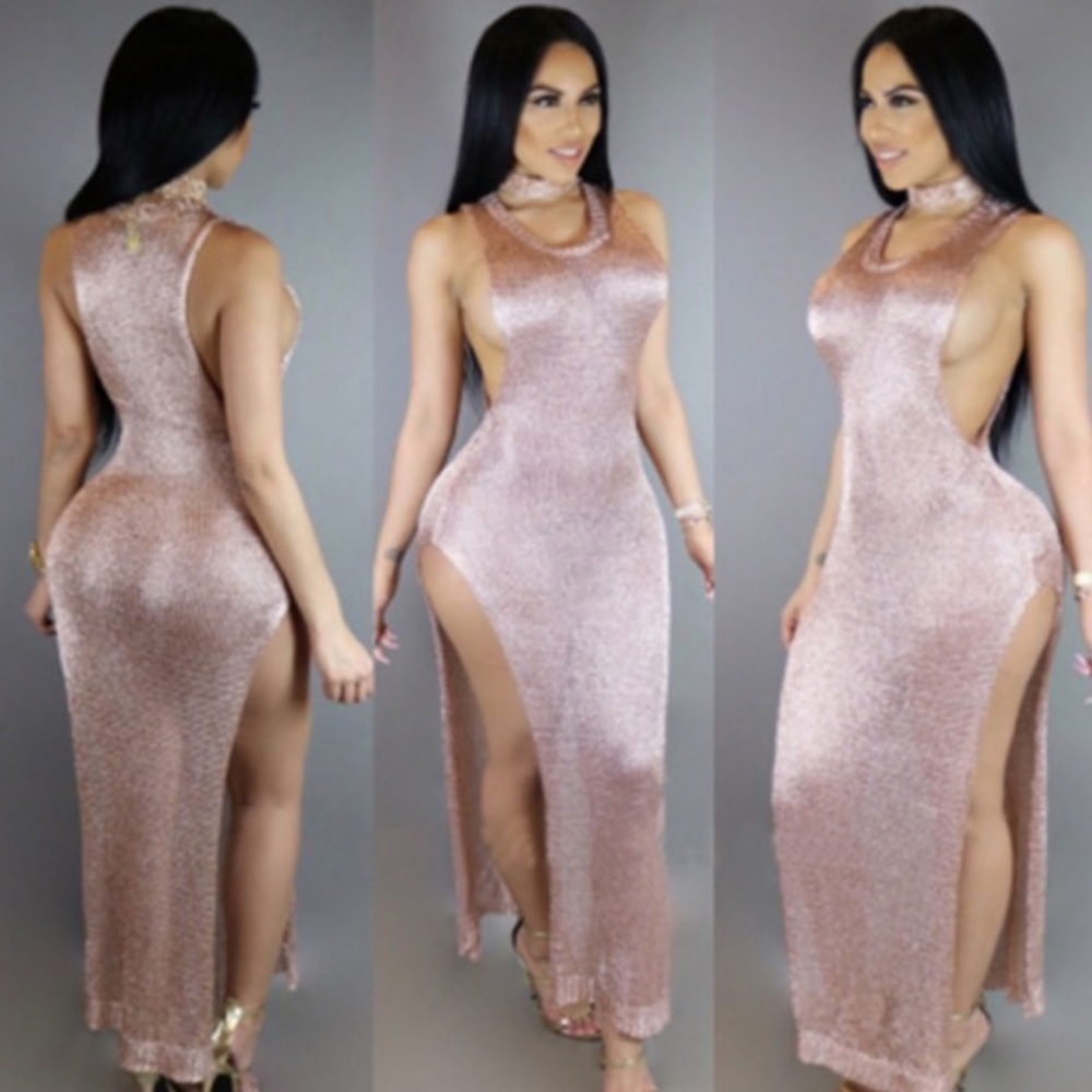 Women's double split pink dress