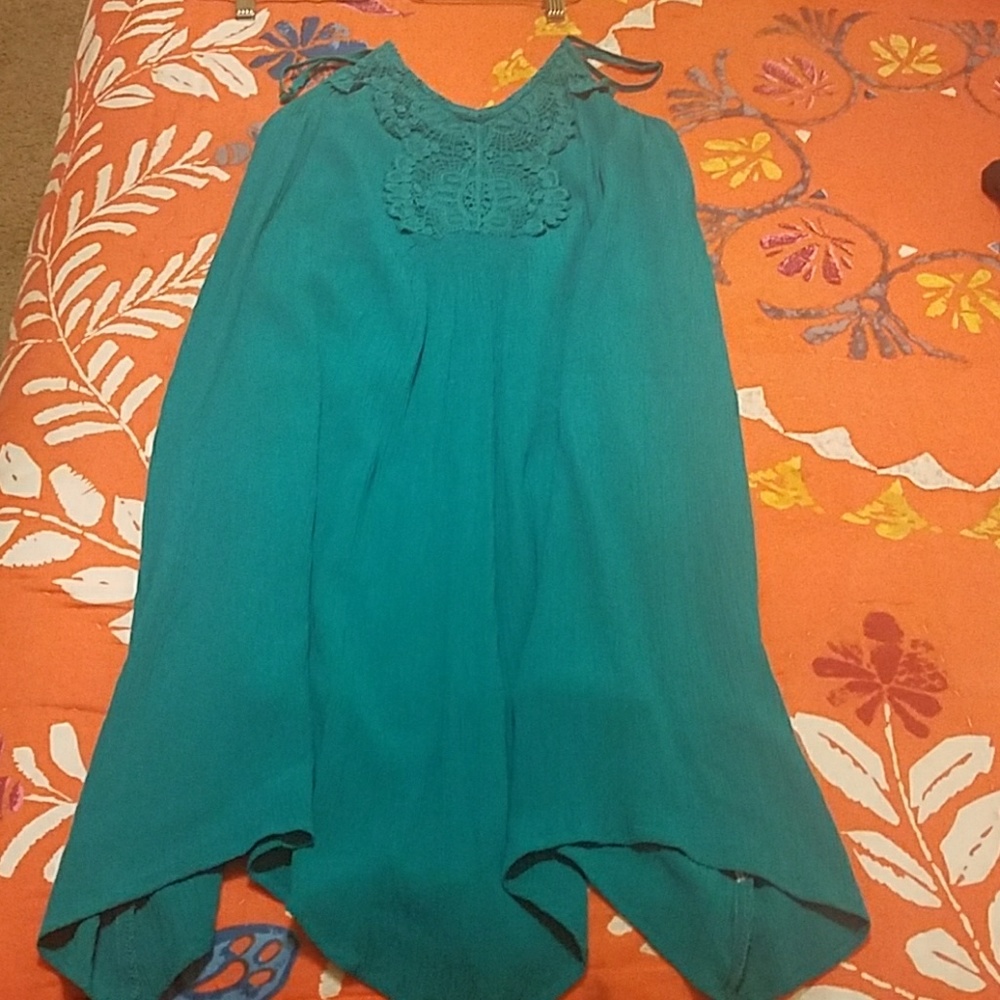 Teal spaghetti strap dress with crochet detail