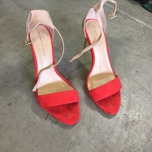 Zara red gold ankle strap sandal heel nude