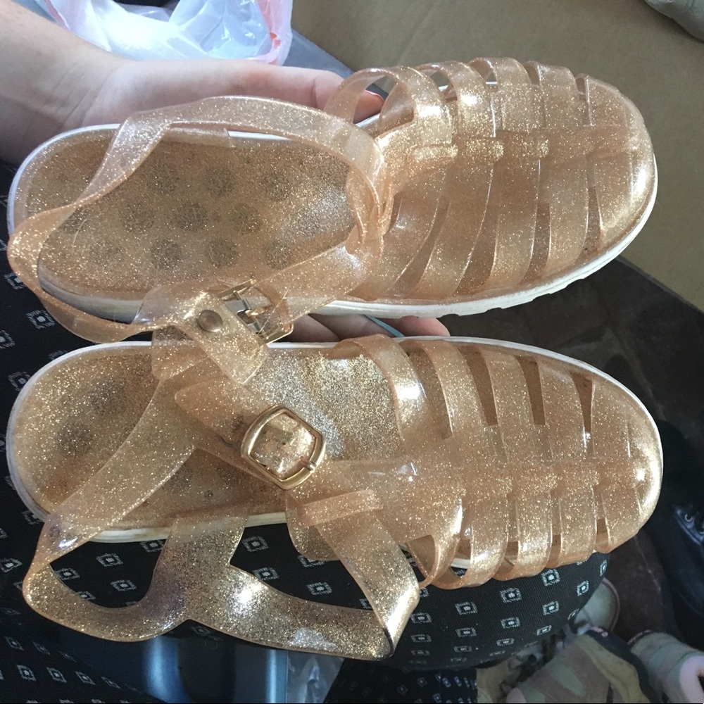Gold glitter jelly shoes