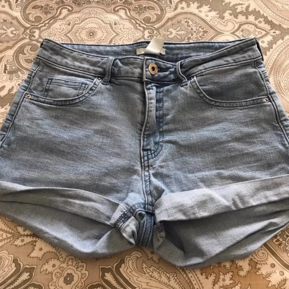 H&M Blue Denim Mid Waist Shorts