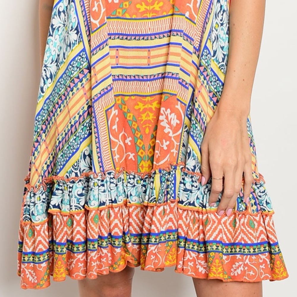 ‼️LAST ‼️Orange Multi Patterned Dress w/ Ruffle - Picture 4 of 4