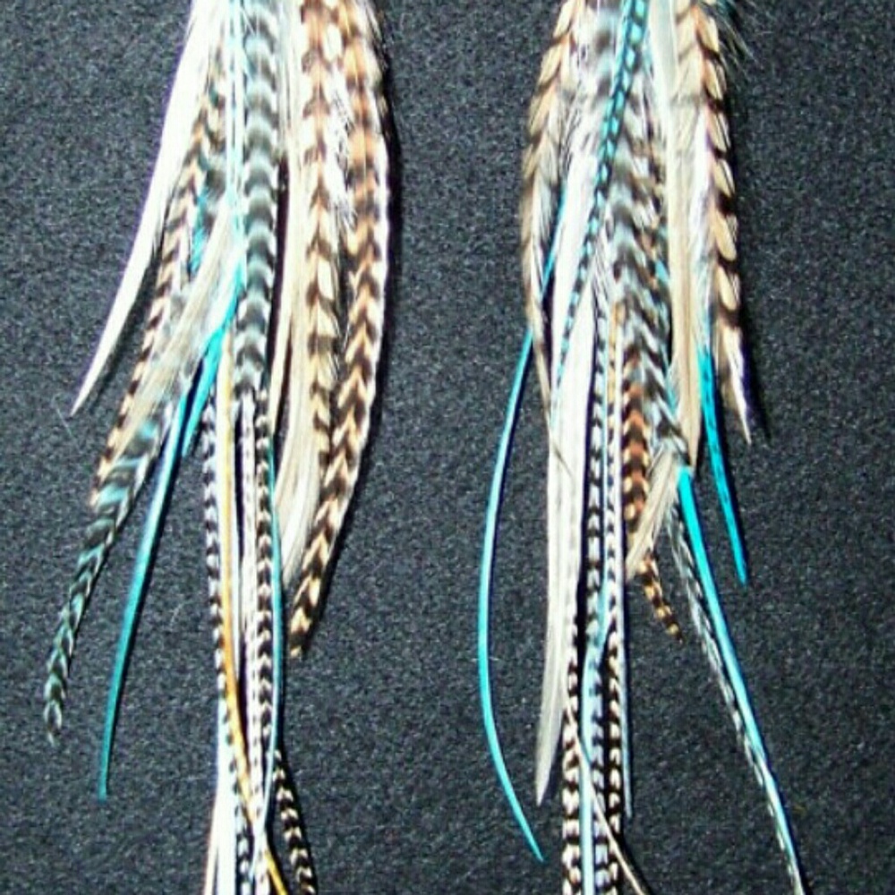 10" Long  Beachy Blue Feather Earrings