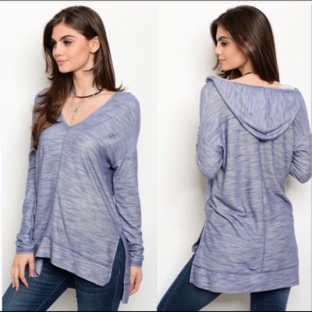Heathered Blue hooded pullover