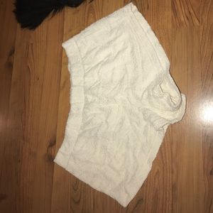 cream colored flower shorts