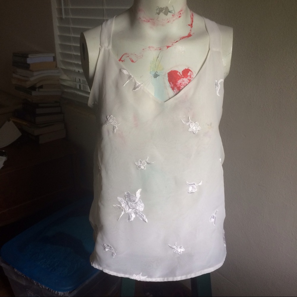 Sheer White Floral Embroidery Two-Piece Top