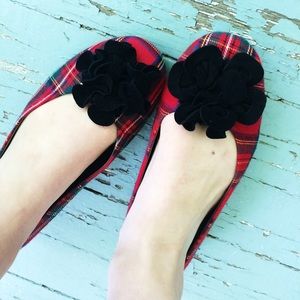 Land's End Red Plaid Flower Flats Size 8
