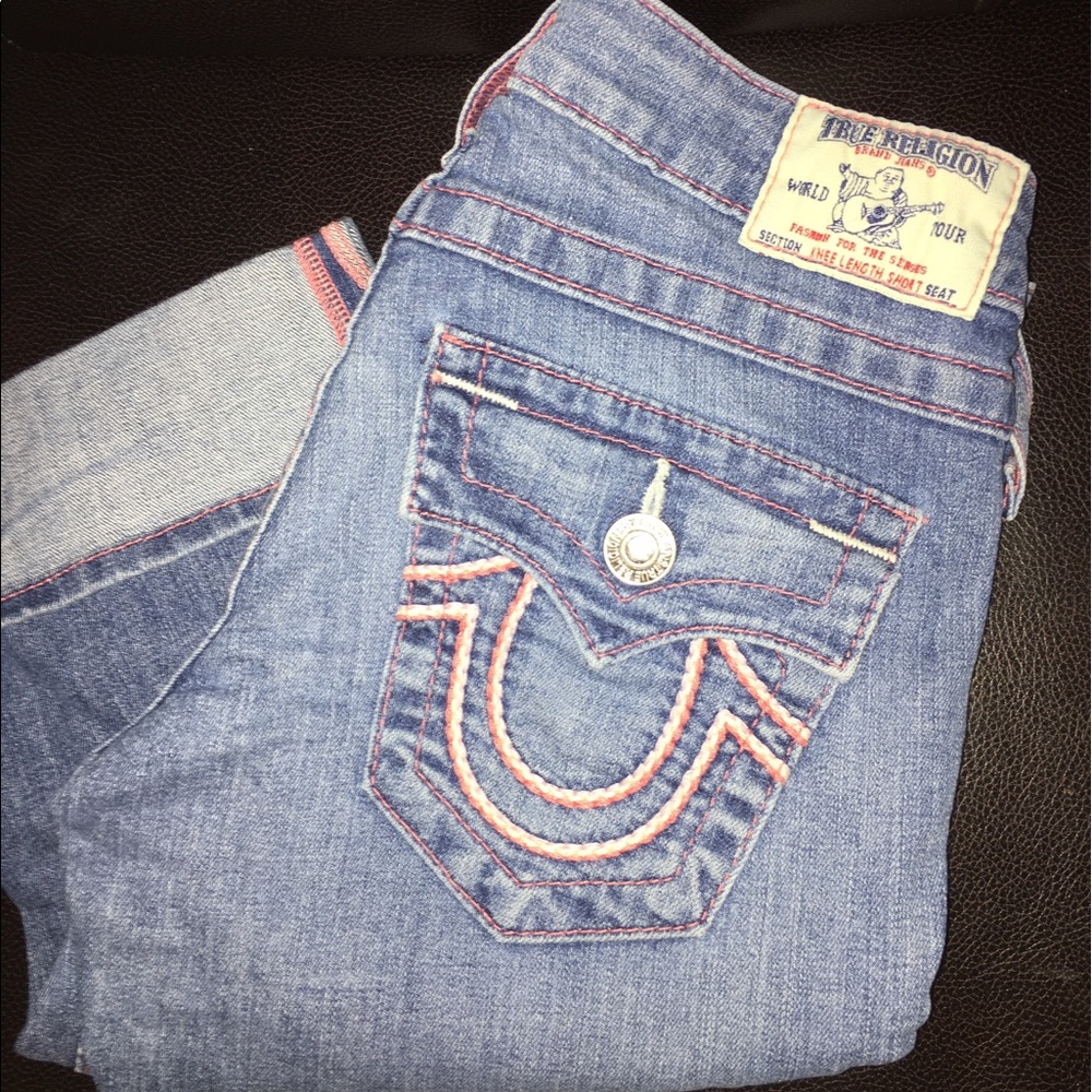 True Religion cropped Jeans pink stitching size 25
