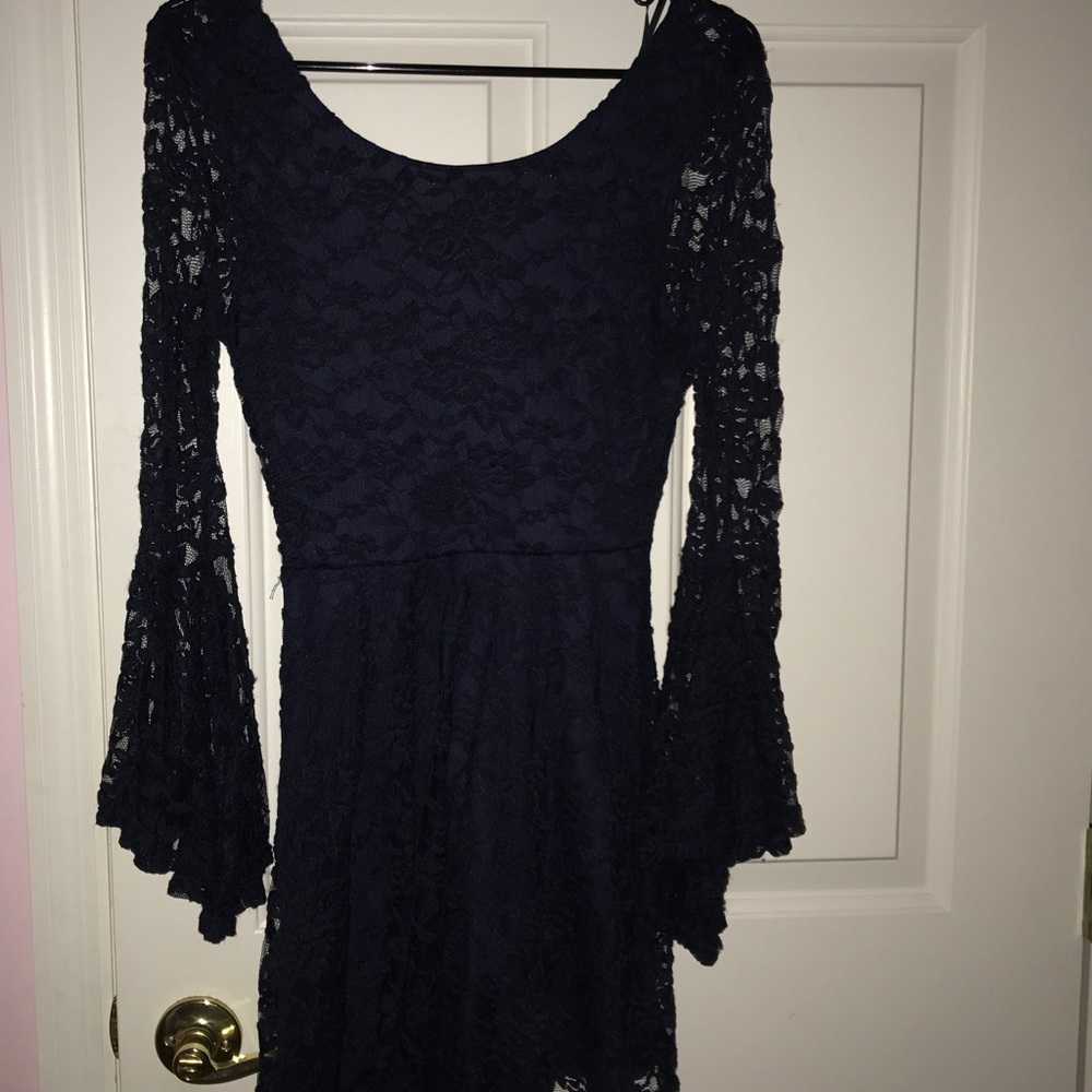 Altar'd State Bell Sleeve Navy Lace Dress