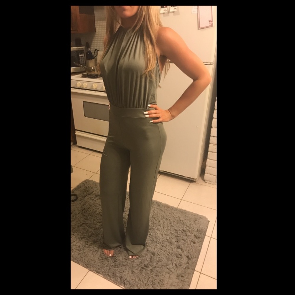 SOLD ON MERCARI Olive Green Backless Jumpsuit