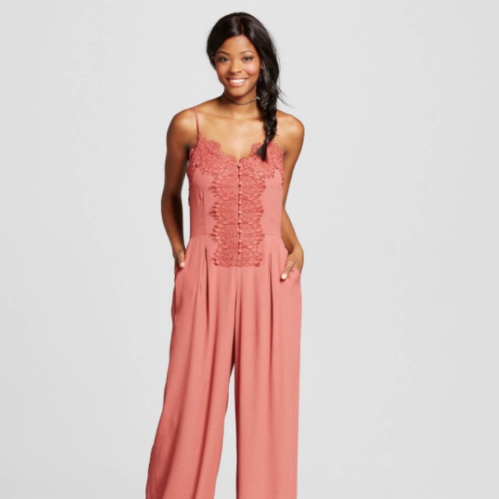 Women's Lace Button-front Slip Jumpsuit