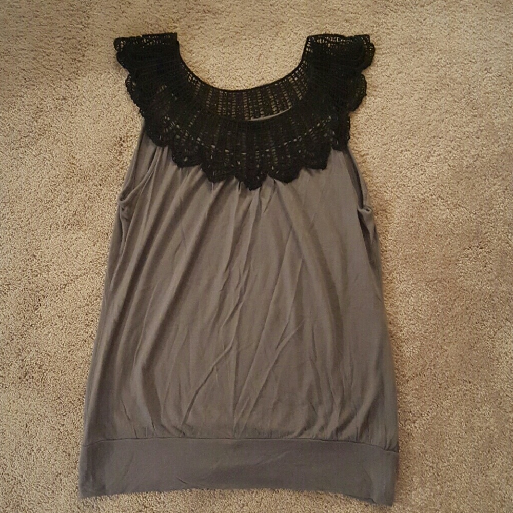 Grey tank with black neckline