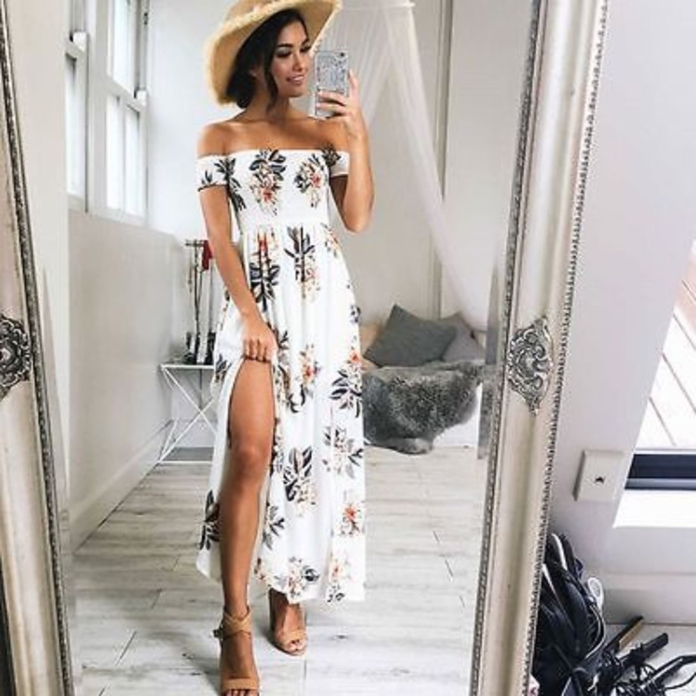 Sale❗️"Belle" || White Floral Maxi Split Dress 🌸