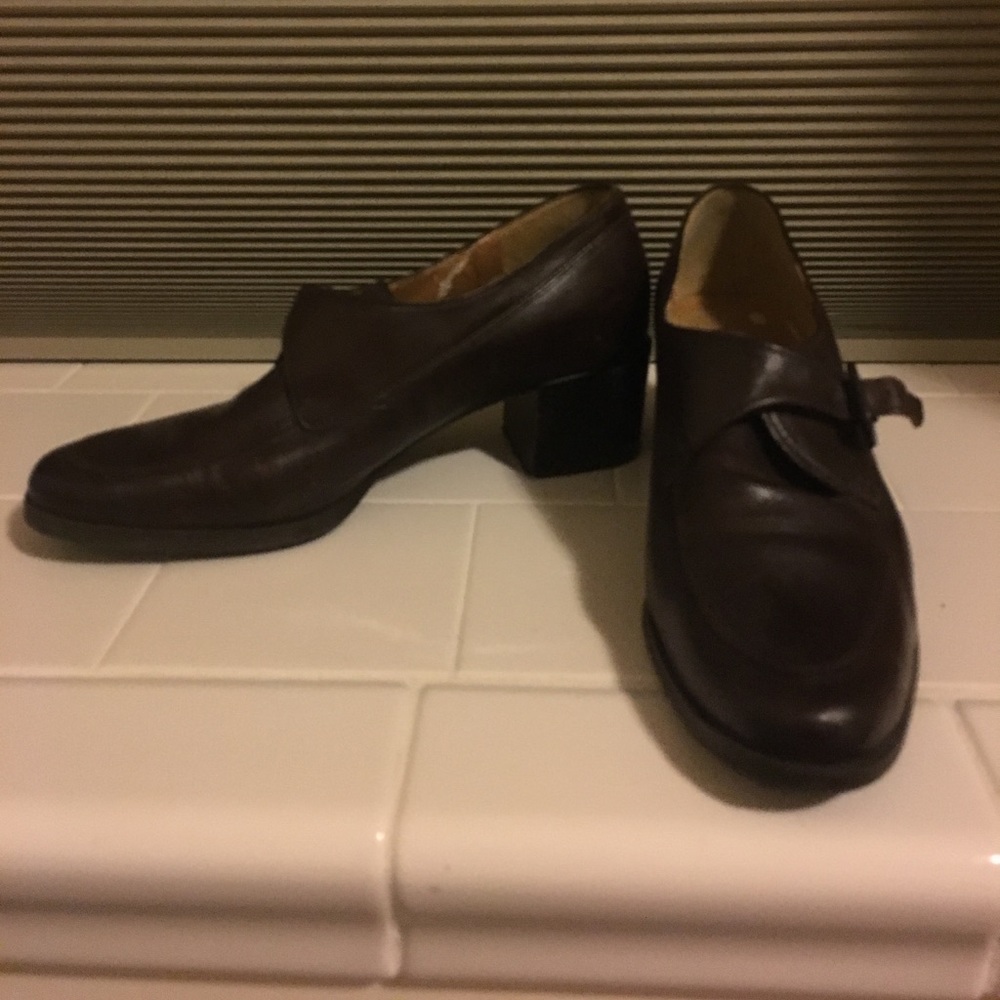 Lightly worn brown block heels