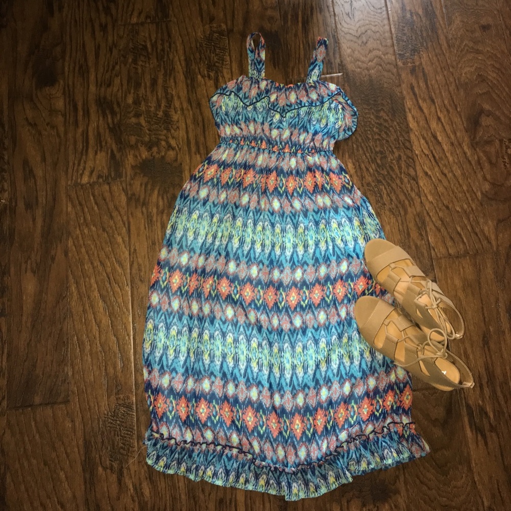 Multicolored blue and orange dress