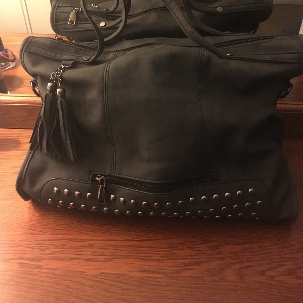 Black studded handbag