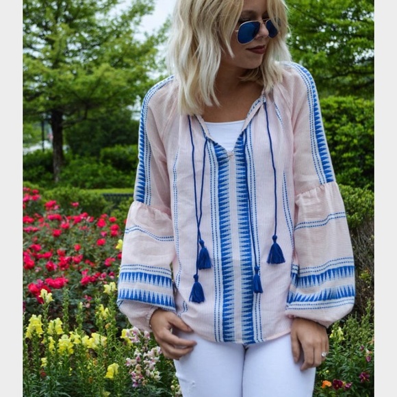 Greylin Tops - Greylin Casi Yarn Dye Peasant Blouse