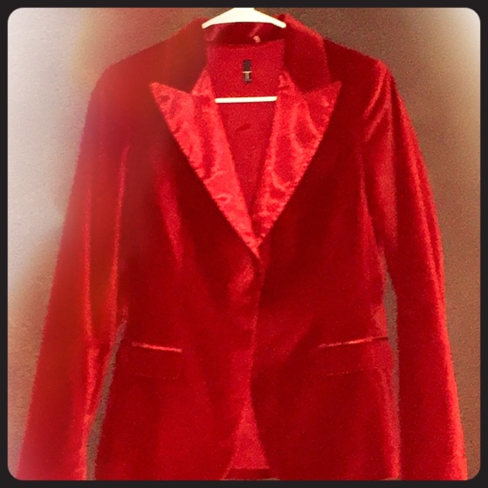 Garnet Red Velour Tuxedo Blazer