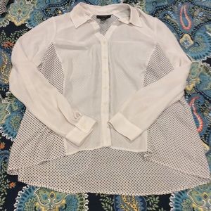 Sheer white and black button down polka dot tunic
