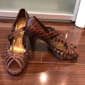 BCBG brown faux snake skin heels