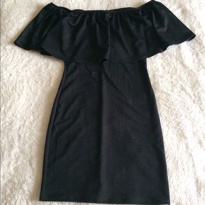 Off the shoulder ruffled black dress
