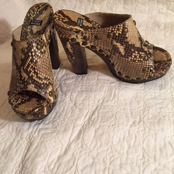New Stuart Weitzman Reptile Print Platform Slides - Picture 1 of 6