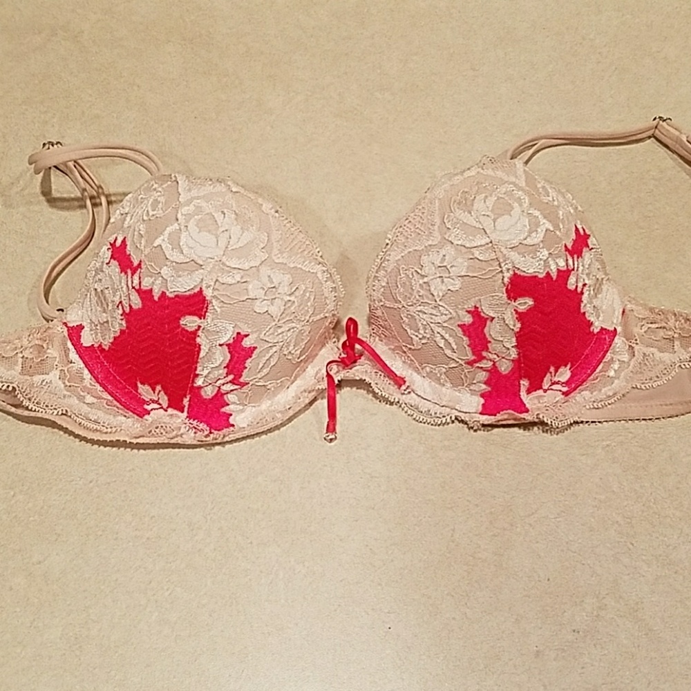 Blush and Hot Pink Lace Victoria's Secret Bra 32B